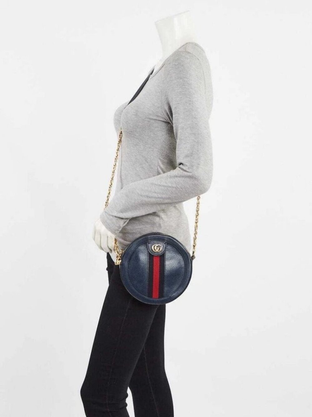 Gucci Blue Leather Ophidia Mini Circle Camera Bag